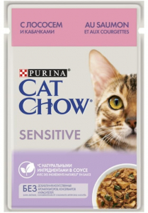 Cat Chow Sensitive с Лососем и Кабачками в соусе